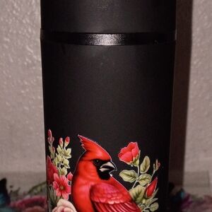 Black Tumbler with Red Cardinal Design